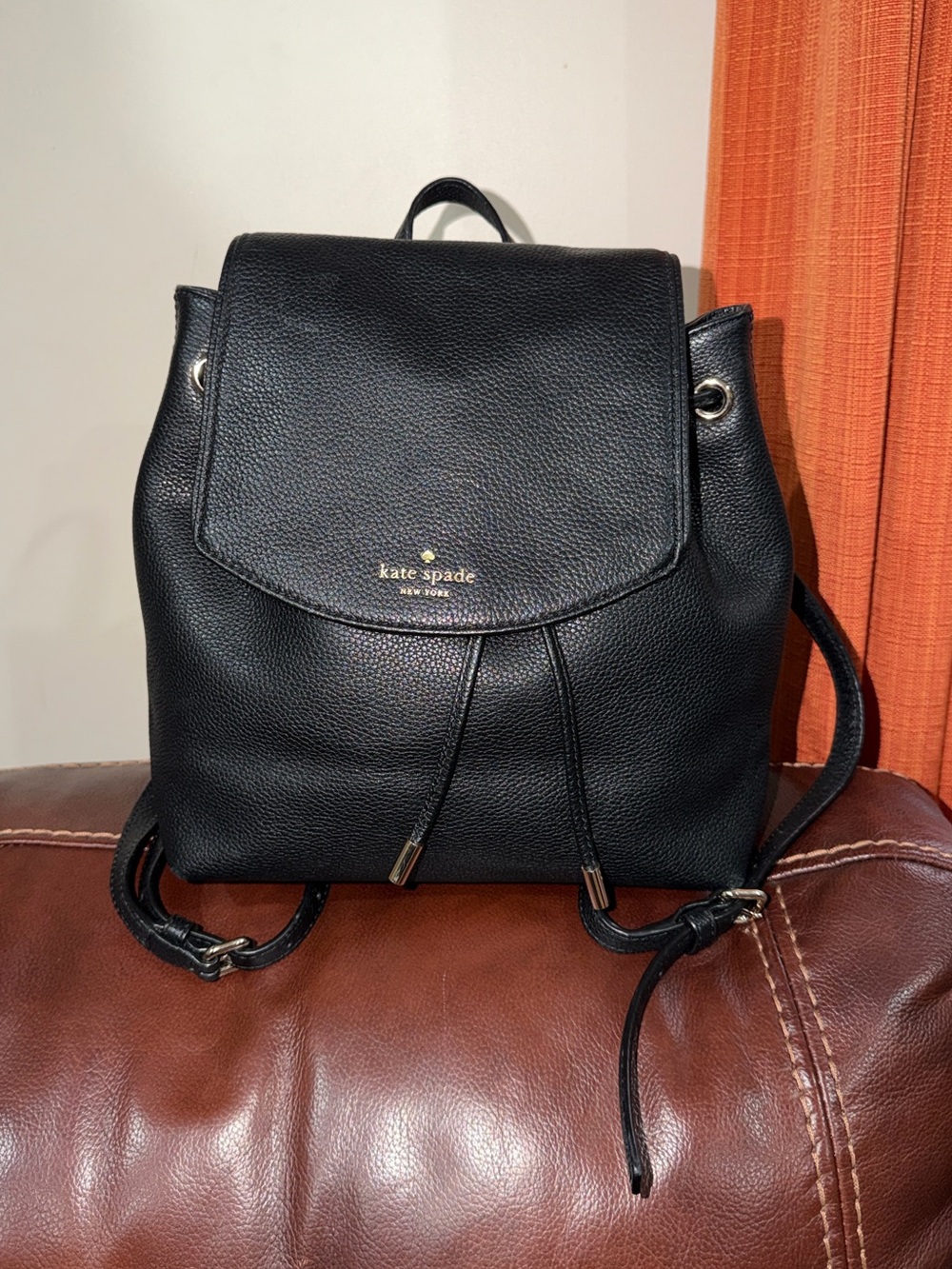 ‼️Kate Spade Mulberry Street Small Breezy Black Leather Flap Backpack